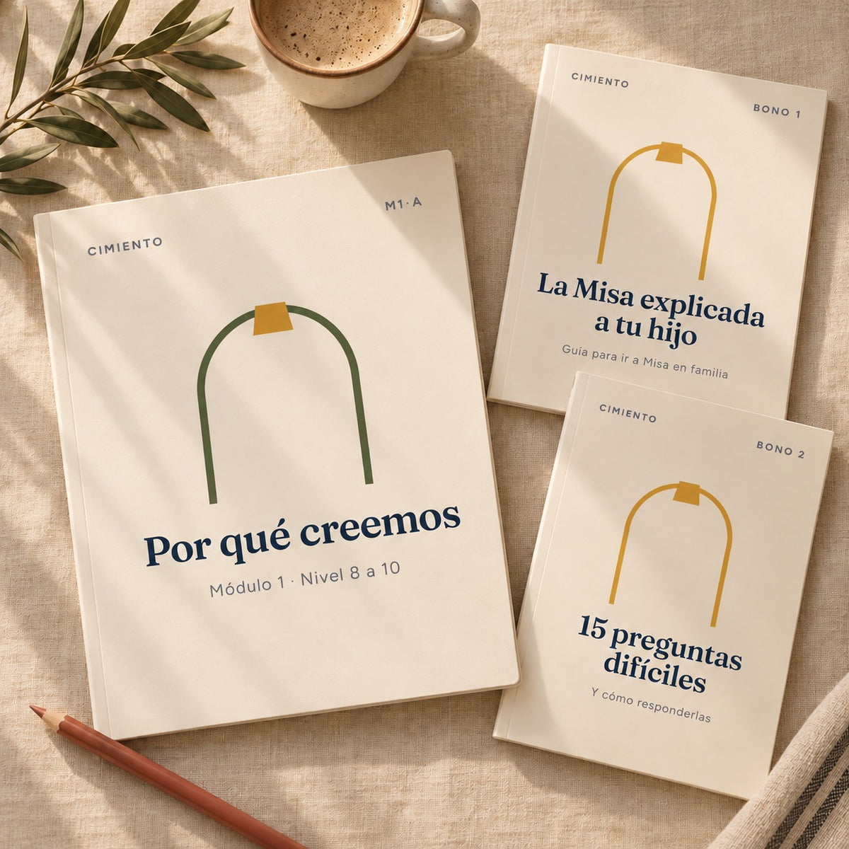Portada del Módulo 1 de Por qué creemos y dos bonos: La Misa explicada a tu hijo y 15 preguntas difíciles
