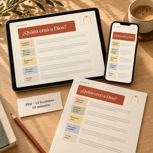 La misma lección en tablet, celular y papel: un PDF de lecciones de 10 minutos